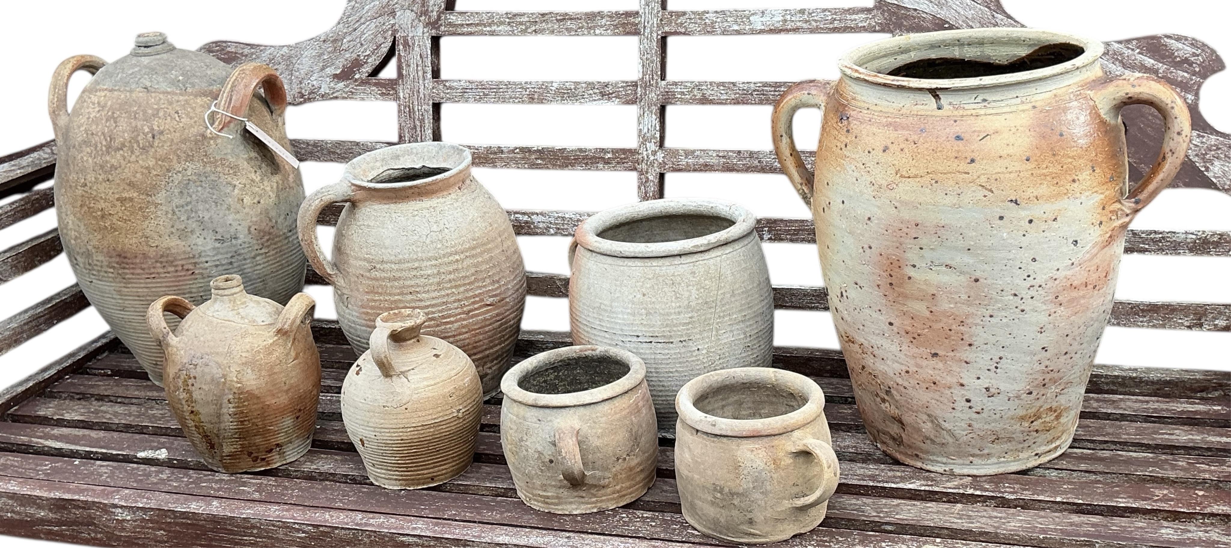 Eight assorted earthenware vessels, largest height 40cm